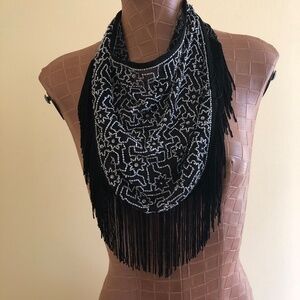 NEW! Beaded Scarf With Fringe By Steve Madden